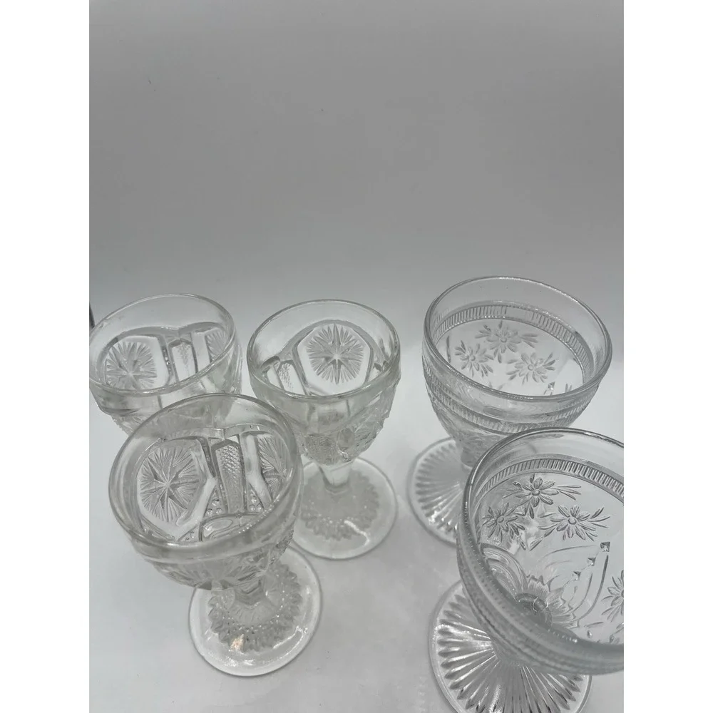 Set Of 5 Cut Glass Cordial Glasses Mixed Designs